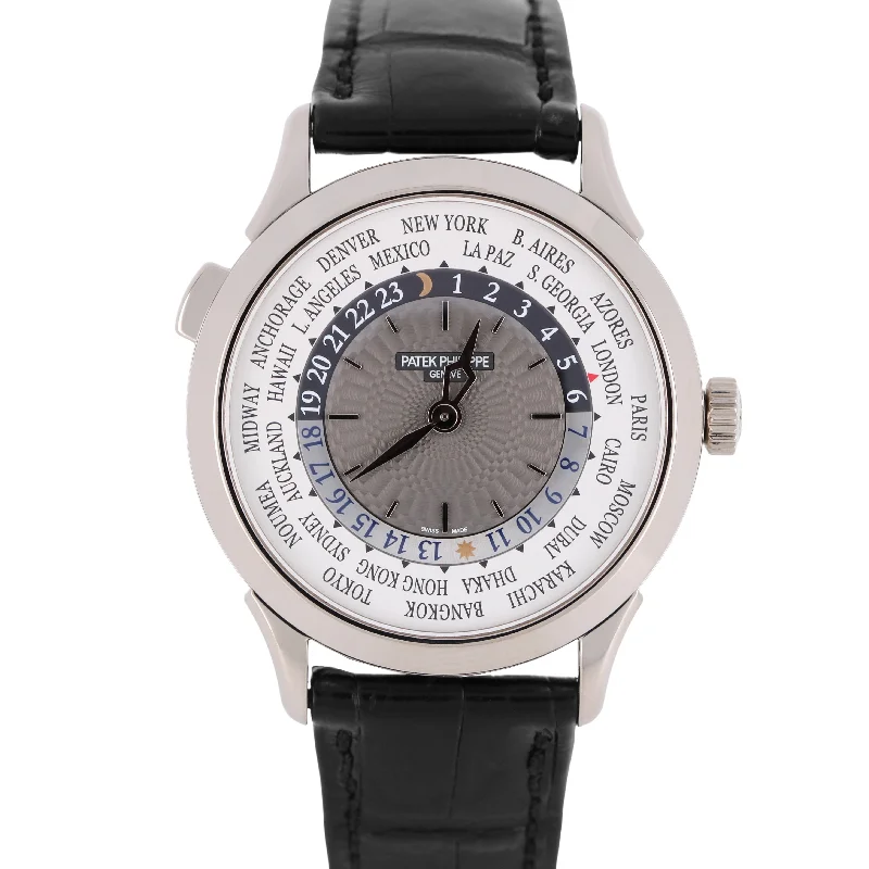 Patek Philippe Medium Size Style Watches for Women-Patek Philippe World Time 18k White Gold Charcoal Gray 38.5mm 5230G-001 Watch