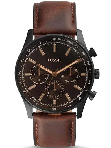 Men's Chronograph Watches with Thermometer Function-Fossil Sullivan Multifunction Brown Leather Watch Bq2457I