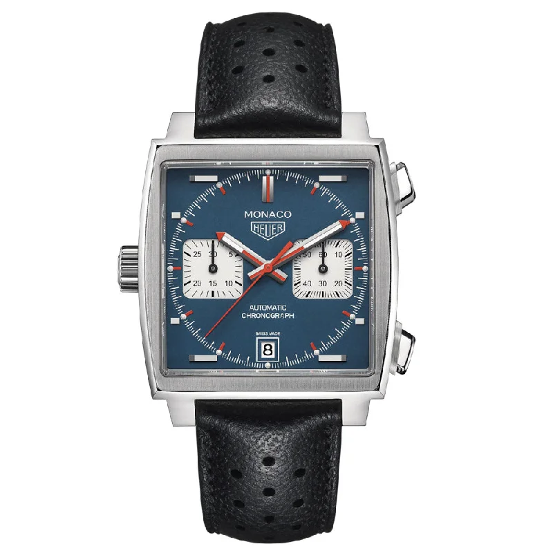 Women's Chronograph Watches with Tactical Design-TAG Heuer Monaco 39mm Blue Dial Automatic Chronograph Gents Watch CAW211P.FC6356