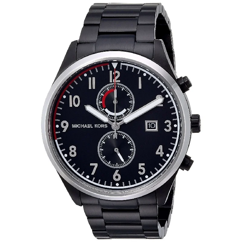 Men's Chronograph Watches for UV Protection-Michael Kors Men's MK8575 Saunder Chronograph Black Stainless Steel Watch