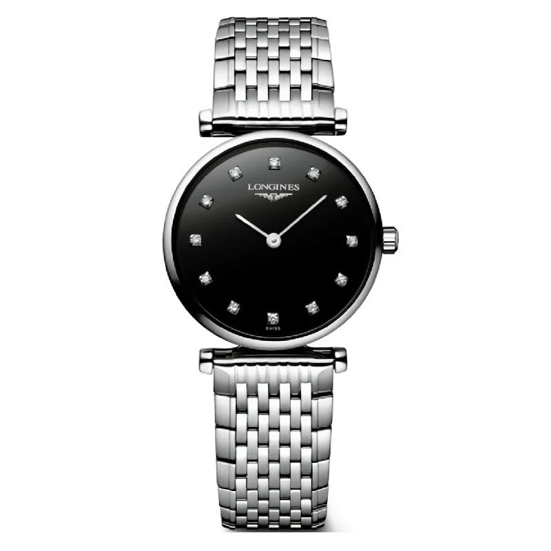 Women's Pilot Watches with Vintage Inspiration-Longines La Grande Classique De Black lacquered dial Women 24mm