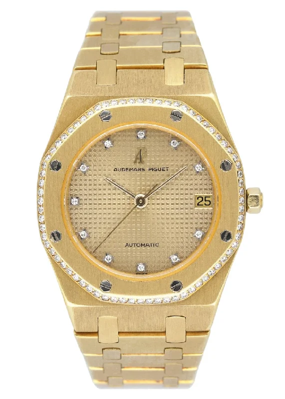 Men's Audemars Piguet Romantic Dinner Watches-Audemars Piguet Royal Oak Diamond Champagne Dial 18K Yellow Gold Mens Watch
