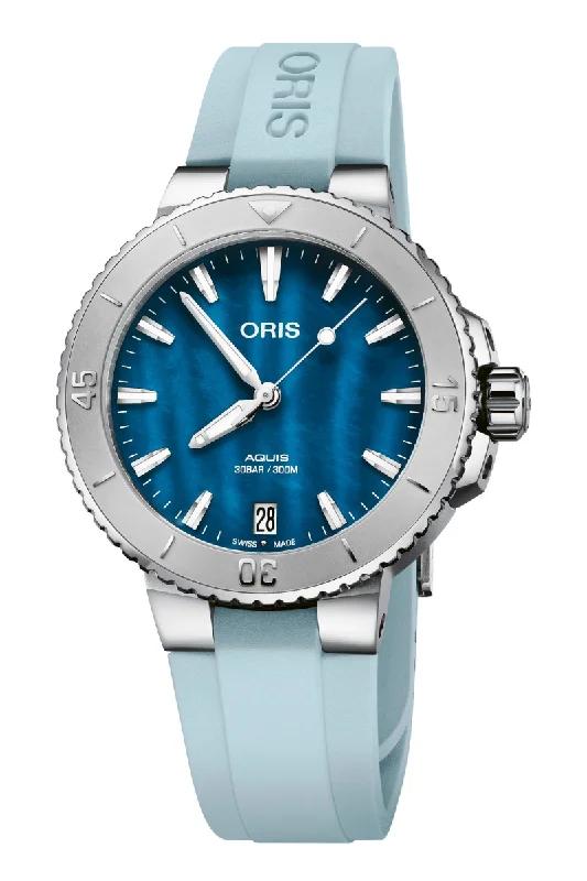 Men's Sophisticated Design Dress Watches for Luxury Brands-Oris Aquis Date Mother-of-Pearl 36.5mm 01 733 7770 4155-07 4 18 65FC