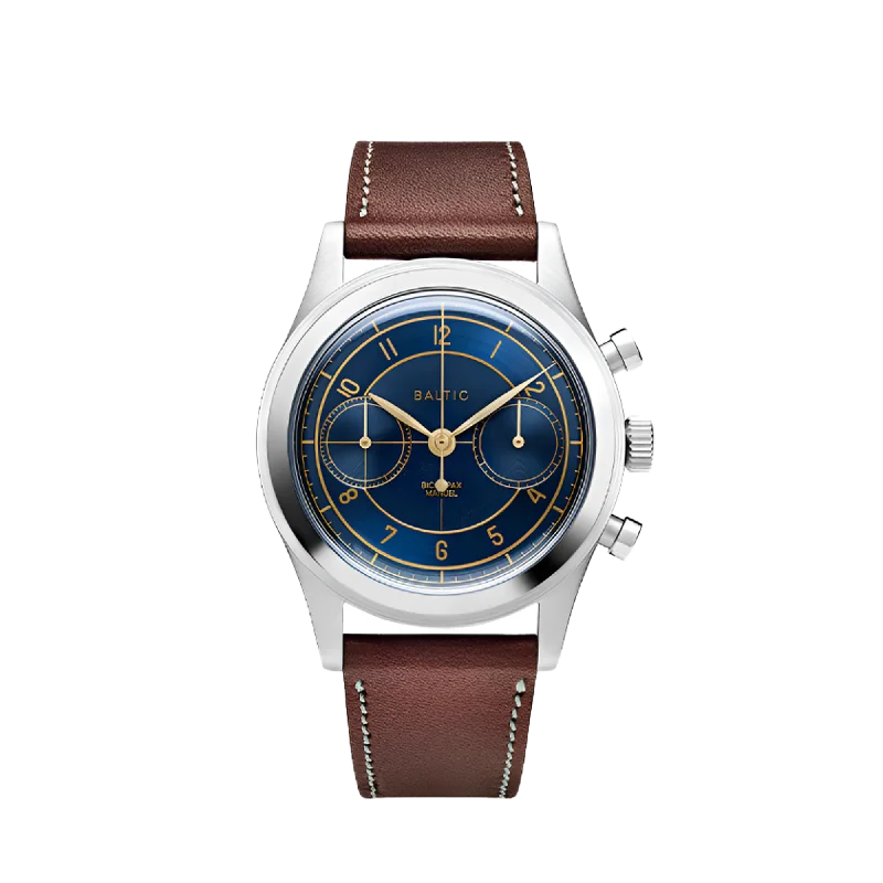 Women's Chronograph Watches with Hygrometer Feature-Baltic Bicompax 002 Blue Gilt