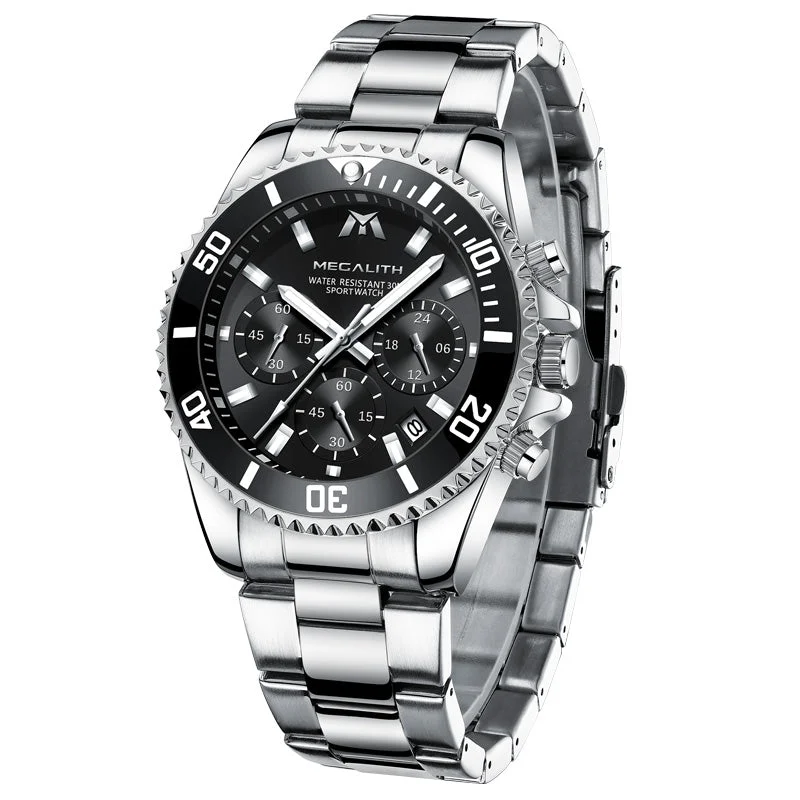 Men's Chronograph Watches for Workouts-8046M | Quartz Men Watch | Stainless Steel Band
