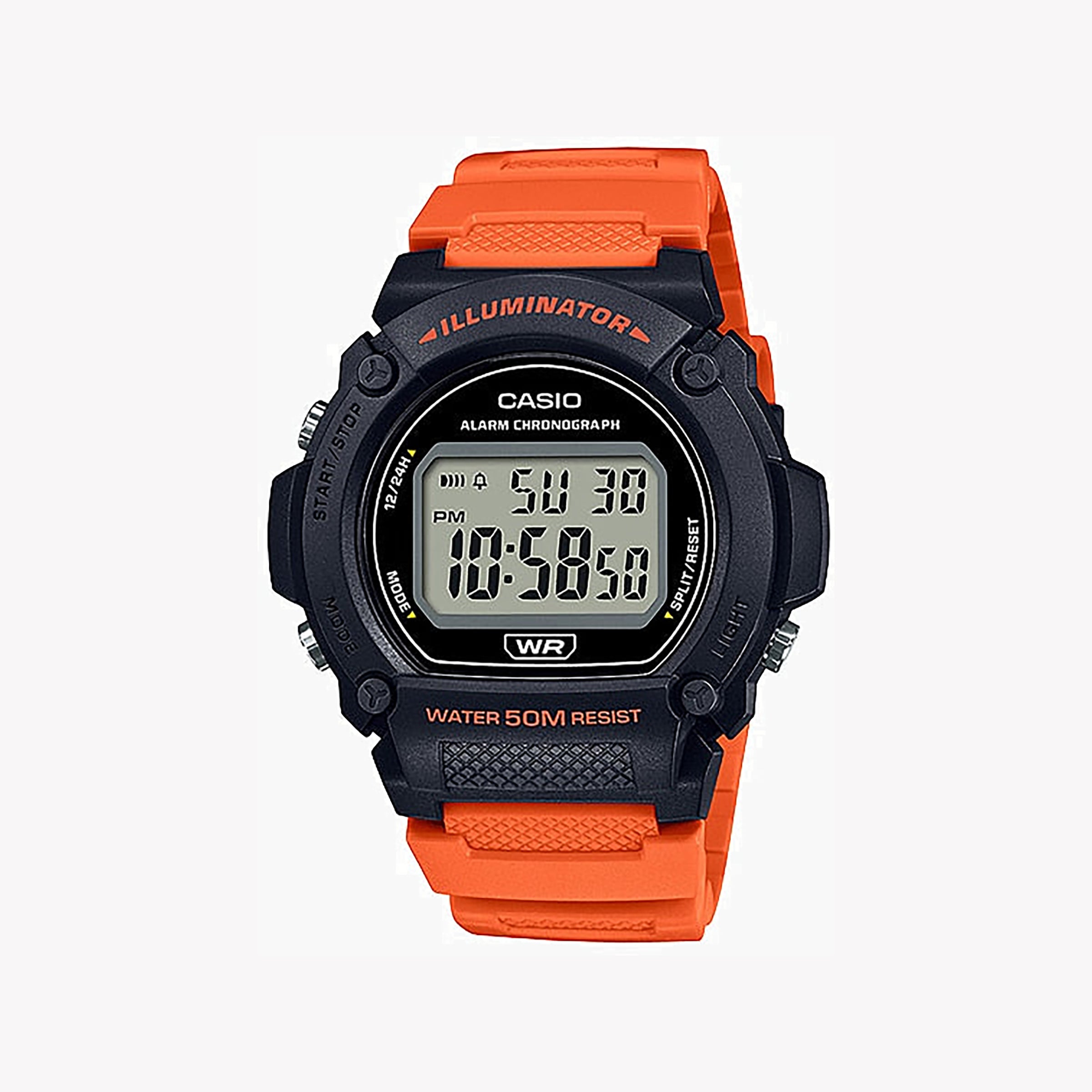 Men's Digital Watches for Humidity Monitoring-Casio Unisex White/Orange Resin Watch, Sporty Design | W-219H-4AVDF