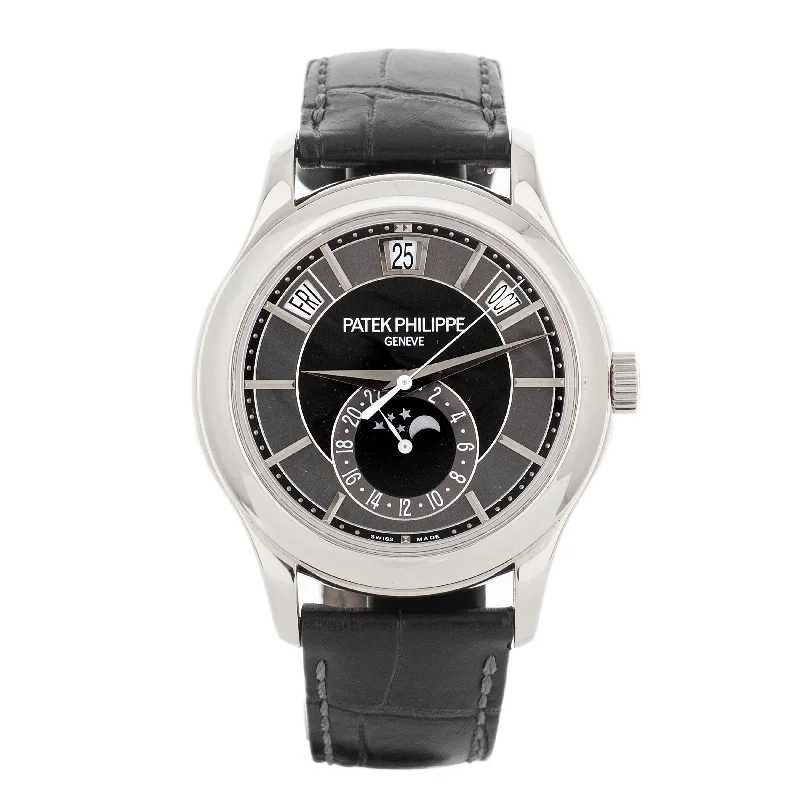 Men's Patek Philippe Watches with Personalized Engraving-Patek Philippe Complications Annual Calendar Black Dial 40mm 5205G-010 Full Set