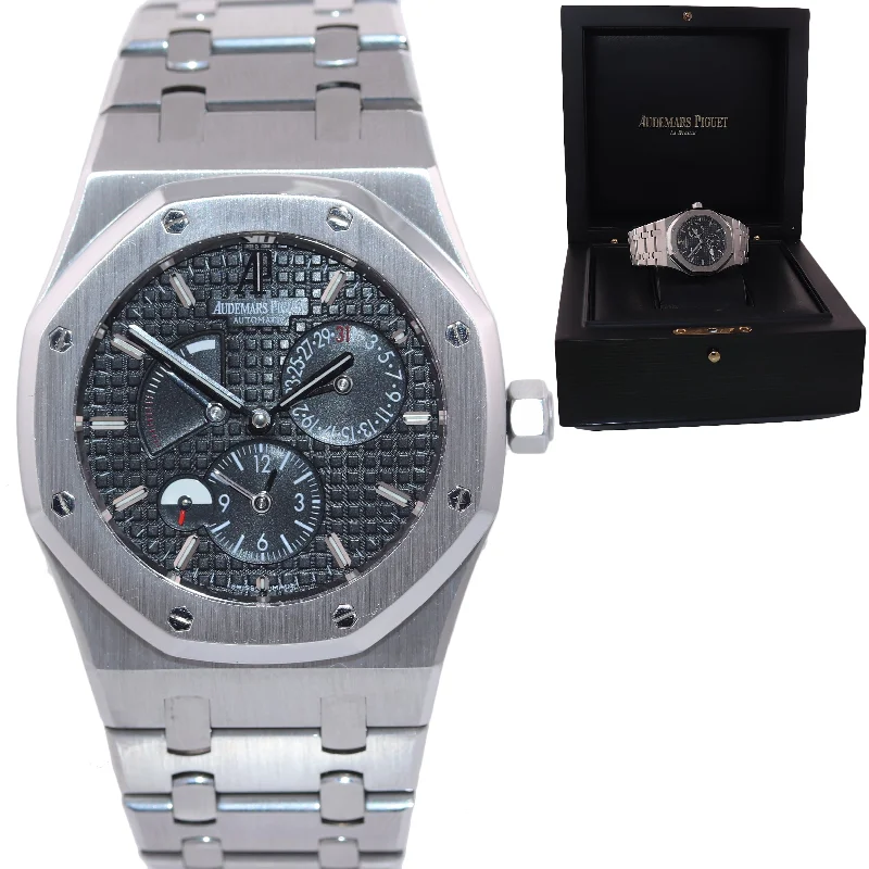 Women's Audemars Piguet Business Meeting Design Watches-2012 Audemars Piguet AP Royal Oak 39 Dual Time Power Reserve Black 26120 Watch