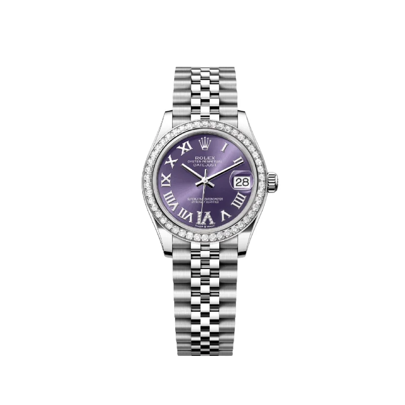 men's Rolex watches with slide rule bezel -Rolex Datejust 278384RBR 'Ladies' Stainless Steel Diamond Bezel Violet Roman Dial Jubilee men's Rolex watches with slide rule bezel -Rolex Datejust 278384RBR 'Ladies' Stainless Steel Diamond Bezel Violet Roman Dial Jubilee