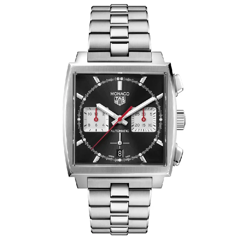 Women's Chronograph Watches with Compass Calibration-TAG Heuer Monaco 39mm Black Dial Automatic Chronograph Gents Watch CBL2113.BA0644