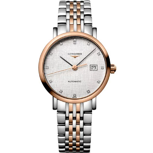 Women's Pilot Watches with Monogrammed Style Inspiration-Longines Elegant Collection Striped Silver Dial Men 39mm
