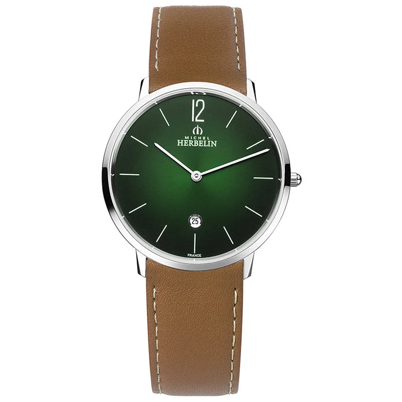 Men's Smart Design Dress Watches with Smart Features-Herbelin City Men's Green Watch 19515AP16GD