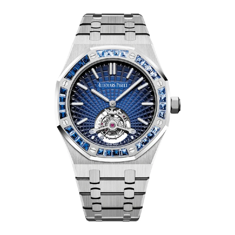 Men's Audemars Piguet Occasional Design Watches-Audemars Piguet Royal Oak Tourbillon Extra Thin Platinum Baguette Bezel Blue Dial 26521PT.YY.1220PT.01
