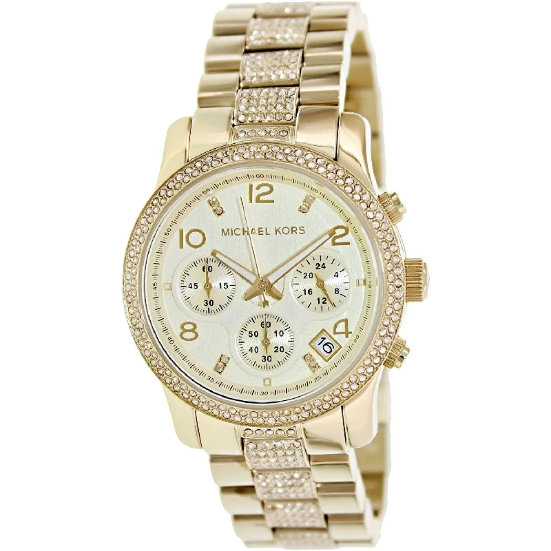 Women's Chronograph Watches for Orienteering-Michael Kors Women's MK5826 Runway Chronograph Crystal Gold-Tone Stainless Steel Watch