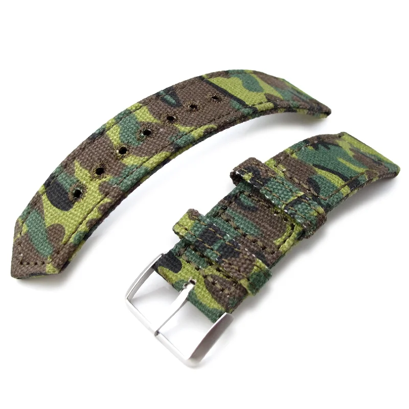 Men's Military Watches with Language Support-22mm MiLTAT WW2 2-piece ERDL Camouflage Canvas Watch Band with lockstitch round hole, Sandblasted