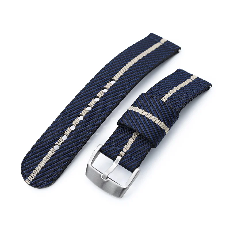 Men's Military Watches for Emergency Response-22mm 2-pcs Nylon Watch Band, Quick Release, Blue & Khaki, Brushed Buckle
