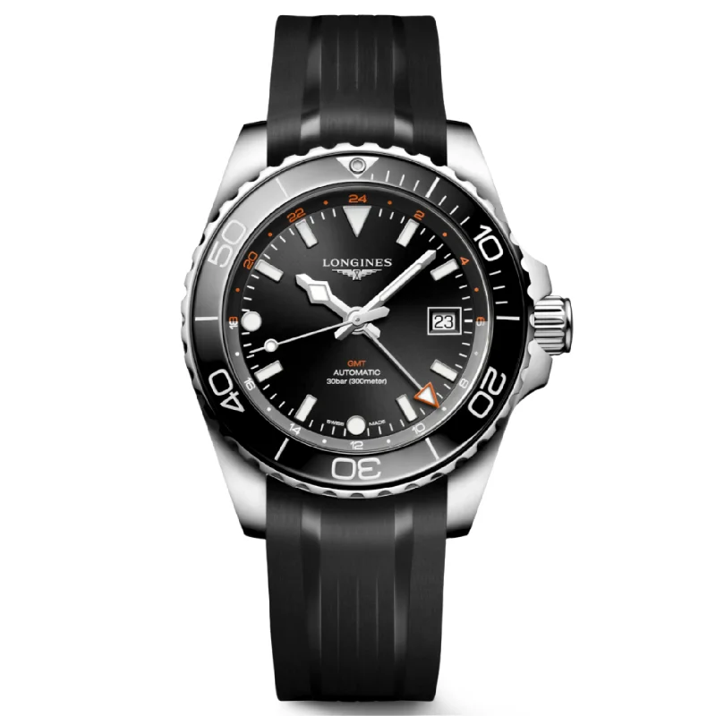 Women's Pilot Watches for Law Enforcement-Longines Hydroconquest Gmt Sunray Black Dial Men 41mm