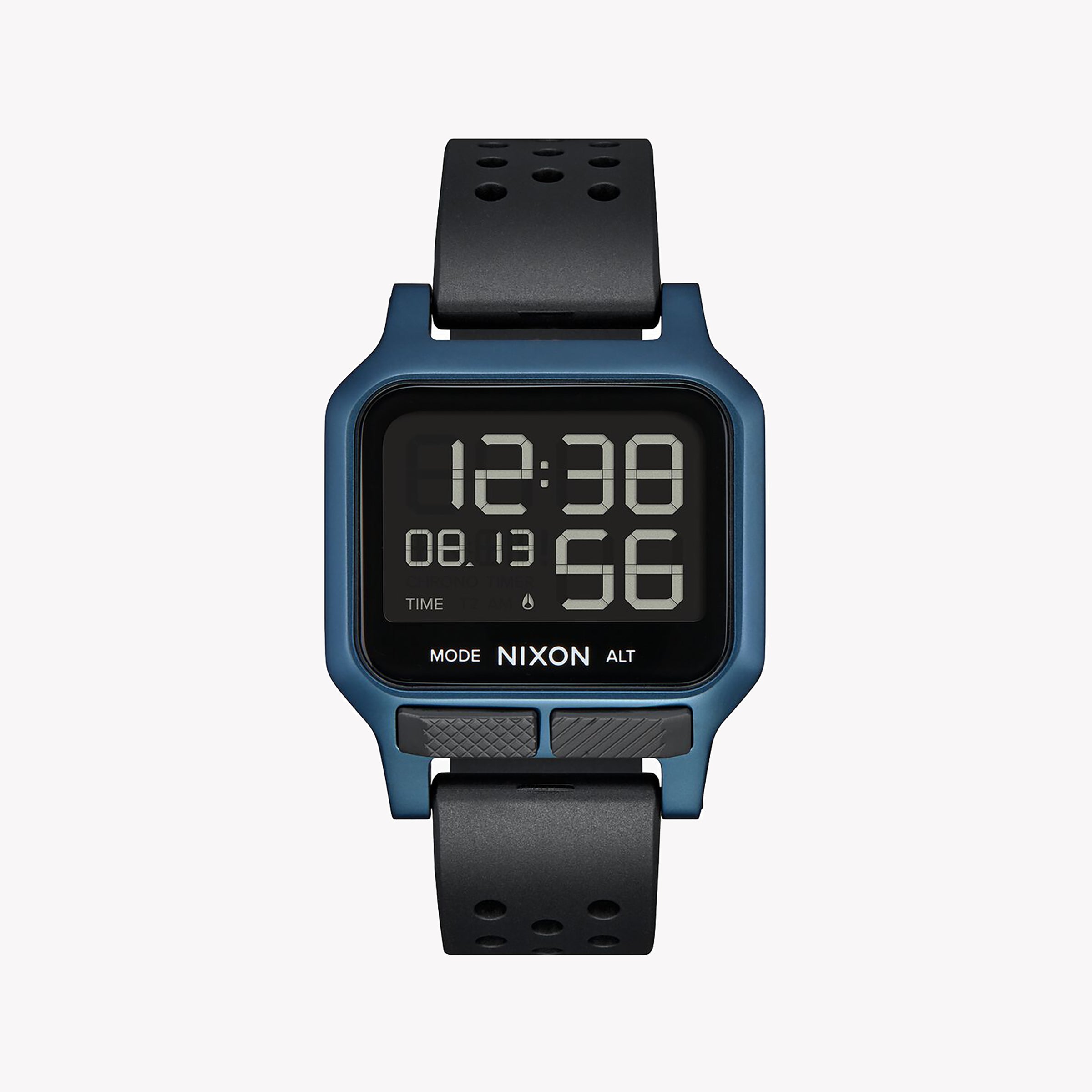 Men's Digital Watches for Law Enforcement-Nixon Men's Black Rubber Watch, Blue Band | A1320-300