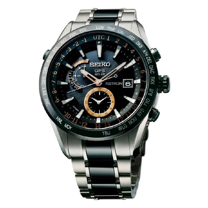 Men's Chronograph Watches with Classic Design-Seiko Men's SAST017 Astron GPS Solar Limited Edition World Time Two-Tone Titanium and Ceramic Watch