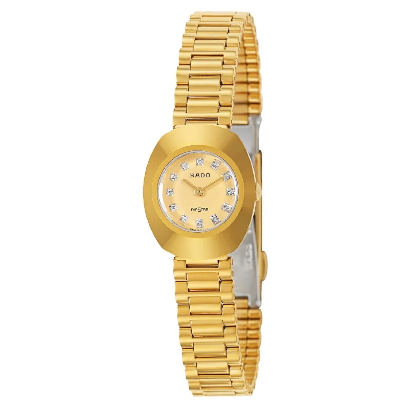Women's Chronograph Watches for Special Occasions-Rado Women's R12559633 Original Diamond Gold-Tone Stainless Steel Watch
