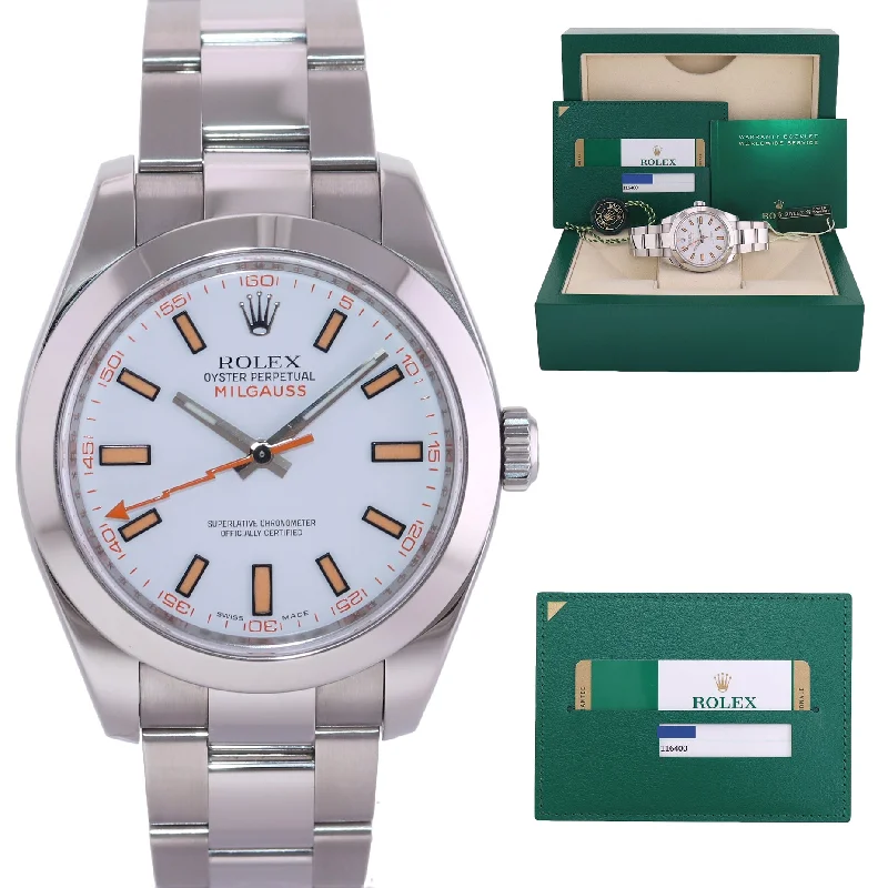 Women's Rolex Round Case Watches-2014 MINT PAPERS Rolex Milgauss 116400 Orange White Steel Anti-Magnetic Watch Box