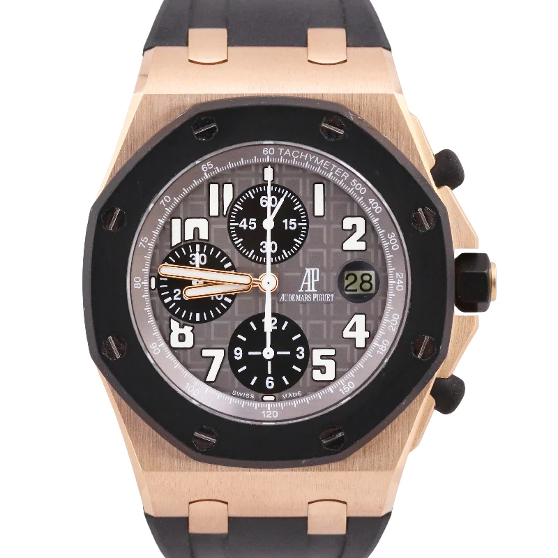 Audemars Piguet Eco-Drive Style Watches for Women-Audemars Piguet Royal Oak Offshore 18K ROSE GOLD Gray Chronograph 42mm 25940OK