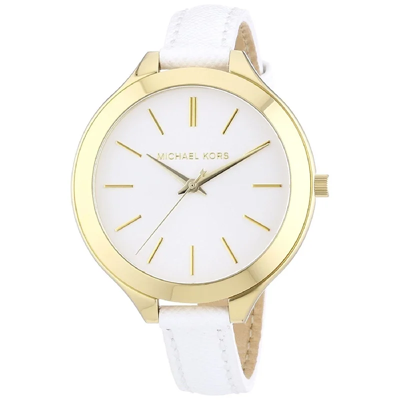 Women's Chronograph Watches for Adventure Seekers-Michael Kors Women's MK2273 Slim Runway White Leather Watch