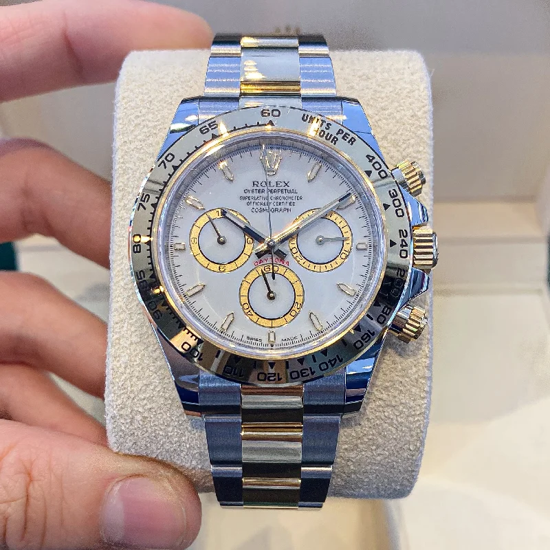 men's Rolex watches with luminous hands -​Rolex Daytona 40mm Steel/YG White Dial Stick Markers 2025 Ref m126503-0001 (#870)