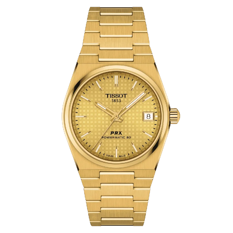 Women's Heritage Watches for Emergency Signaling-Tissot T-Classic PRX Champagne Dial Women 35mm T1372073302100