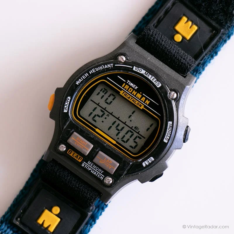 Women's Pilot Watches with Quartz Movement-Vintage Timex Ironman Triathlon Watch | Gray Digital Chronograph Watch