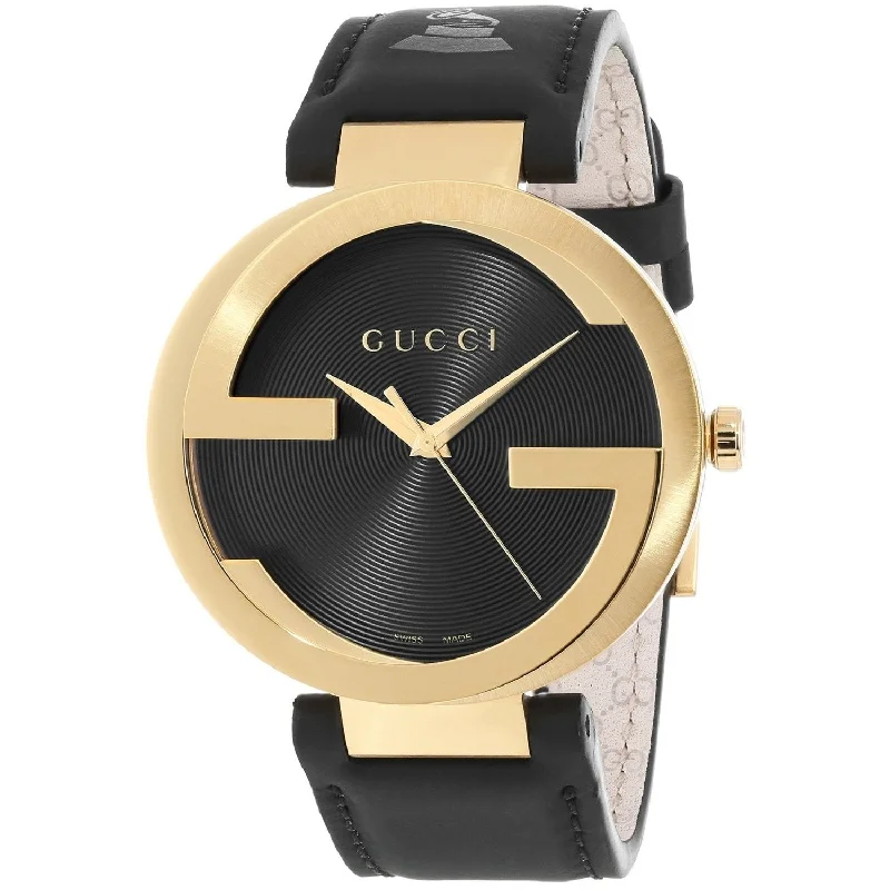 Men's Chronograph Watches with Pilot's Watch Design-Gucci Men's YA133208 Interlocking-G Grammy Special Edition Black Leather Watch