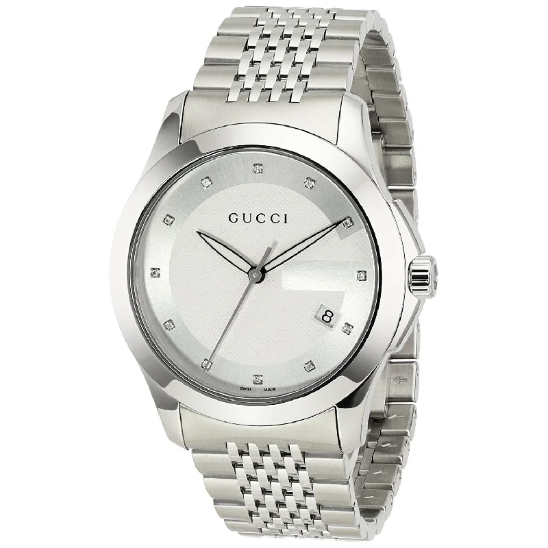 Men's Chronograph Watches for Orienteering-Gucci Men's YA126404 G-Timeless Diamond Stainless Steel Watch