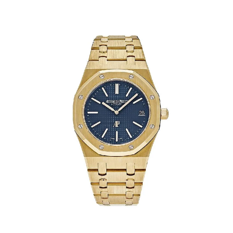 Men's Audemars Piguet British Made Watches-Audemars Piguet Royal Oak 15202BA.OO.1240BA.01 'Jumbo' Extra Thin Yellow Gold Blue Dial (2021)