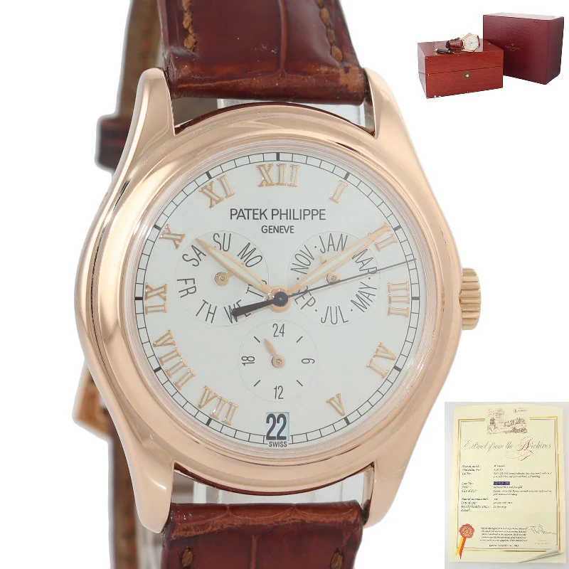 Women's Patek Philippe Digital Watches-PAPERS Patek Philippe Annual Calendar 18k Yellow Gold 37mm 5035r Watch Box