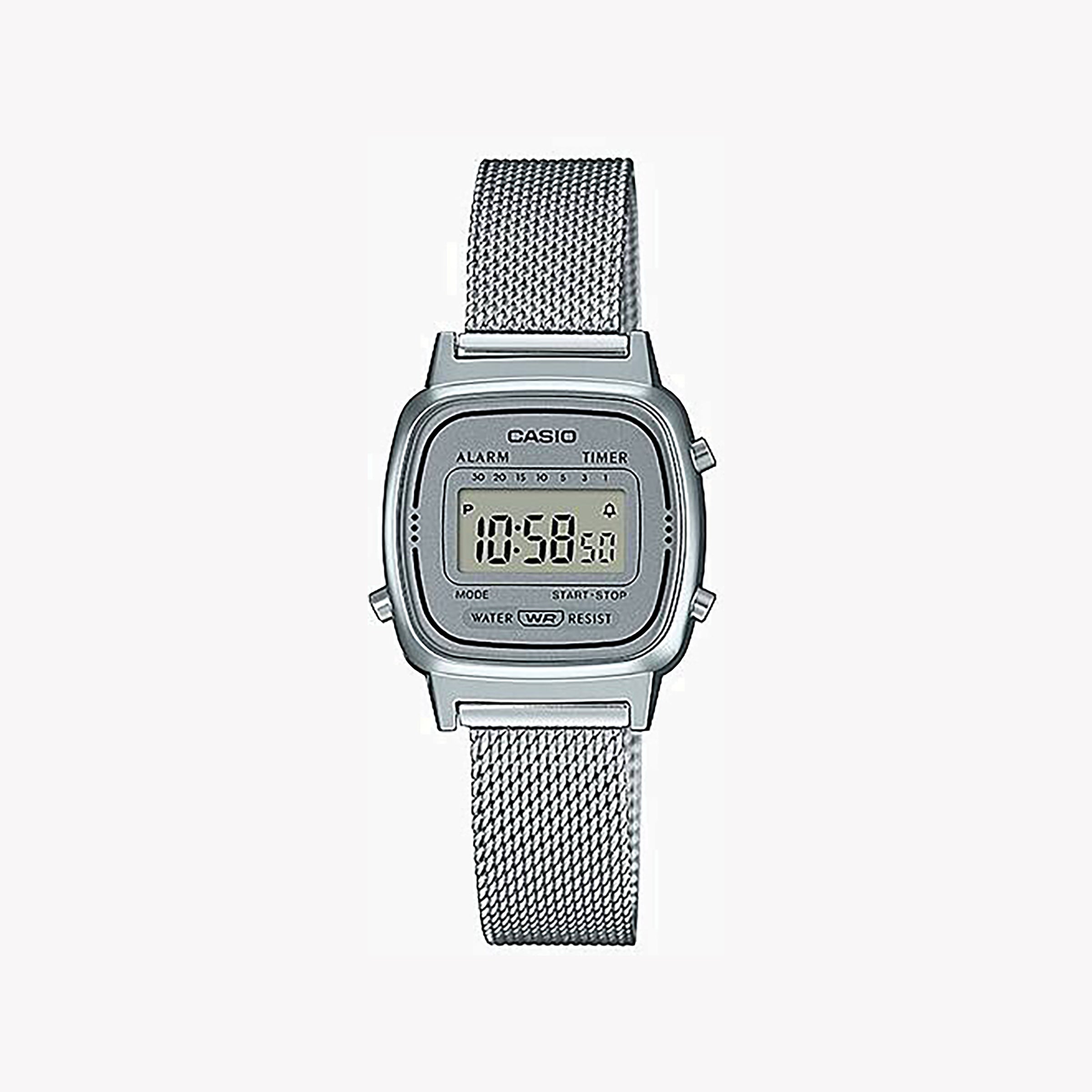 Men's Digital Watches for Navigation Instruments-CASIO LA670WEM-7DF ELEGANT TIMEPIECE - STYLISH SILVER MESH WOMEN'S WATCH
