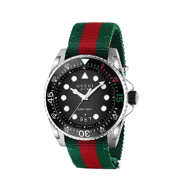 Men's Chronograph Watches for Modern Design-Gucci Men's YA136209 Dive XL Red and Green Nylon Watch