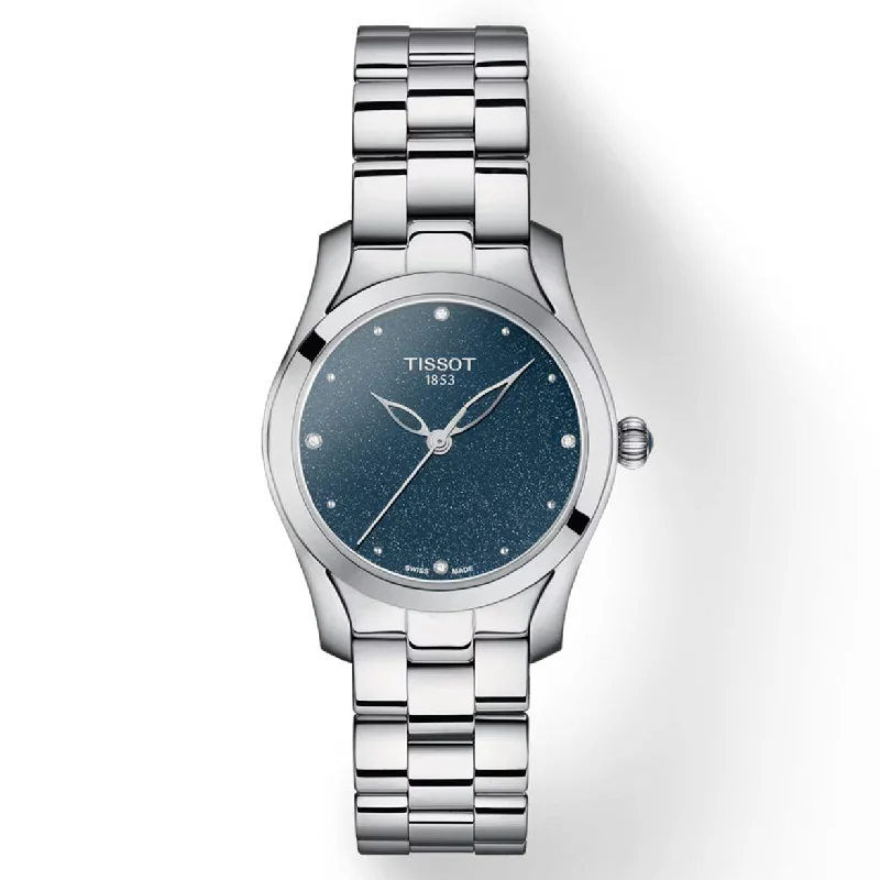 Women's Heritage Watches with Luxury Materials-Tissot T-Lady T-Wave Blue Dial Women 30mm