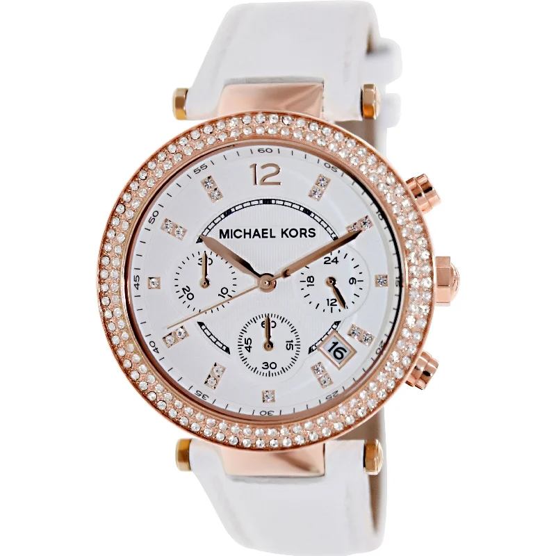 Women's Chronograph Watches for Emergency Signaling-Michael Kors Women's MK2281 Parker Chronograph Crystal White Leather Watch