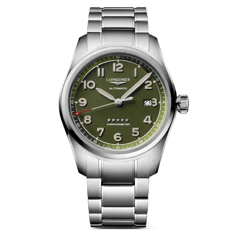 Women's Pilot Watches for Weather Monitoring-Longines Spirit Green Matt Dial Men 42mm