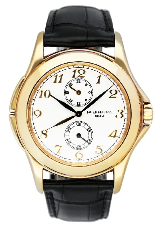 Men's Patek Philippe Watches with Leather Straps-Patek Philippe Calatrava Travel Time 5134J 18K Yellow Gold Mens Watch