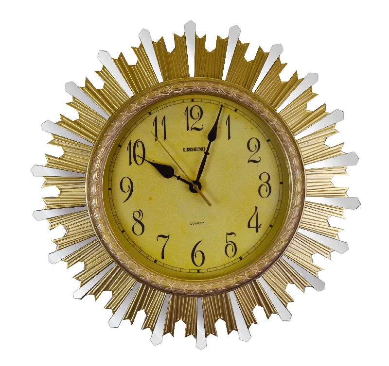 Analog Clocks with Date Display-Stunning Gold Sunburst Wall Clock with Mirror Accents