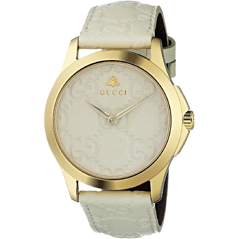 Men's Mechanical Chronograph Watches-Gucci Men's YA1264033 G-Timeless White Leather Watch