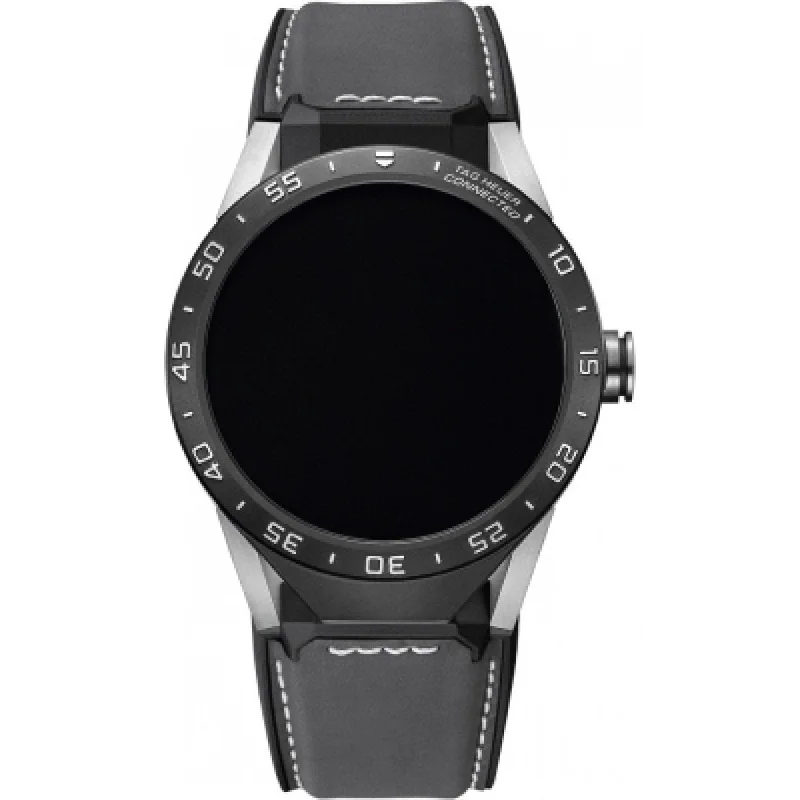 Men's Chronograph Watches with Pilot's Watch Design-Tag Heuer Men's SAR8A80.FT6073 Connected Smartwatch Android 4.3+ IOS 8.2+ Bluetooth Gyroscope sensor Haptic engine Microphone Grey Leather Watch