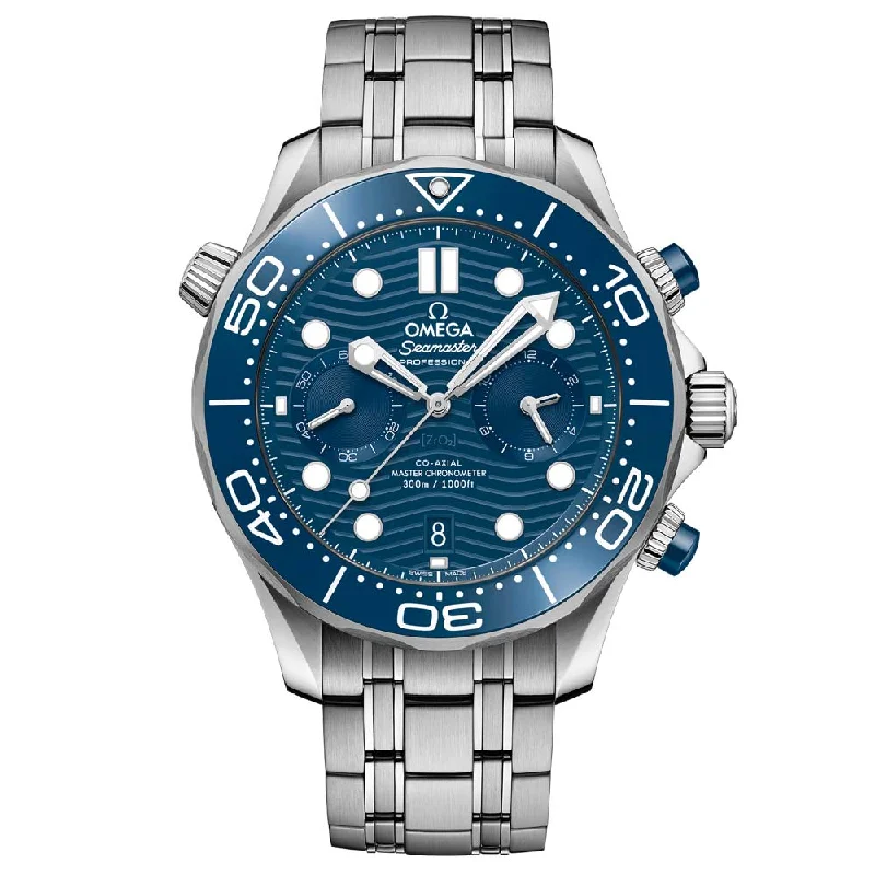 Women's Chronograph Watches for High-End Collectors-OMEGA Seamaster Diver 300M 44mm Blue Dial Automatic Chronograph Gents Watch 21030445103001
