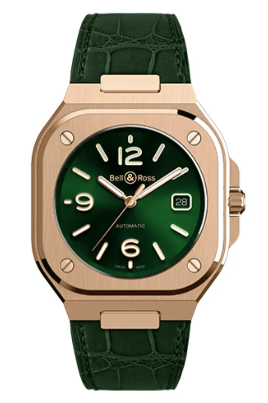 Men's Winter Design Dress Watches for Ski Resorts-Bell & Ross BR05 Green Gold BR05A-GN-PG/SCR