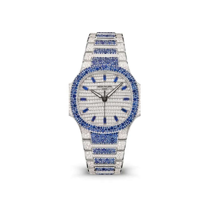 Men's Patek Philippe Watches with Radio Frequency-Patek Philippe Nautilus 7118/1451G 'Ladies Haute Joaillerie' White Gold Diamond Blue Sapphire Set