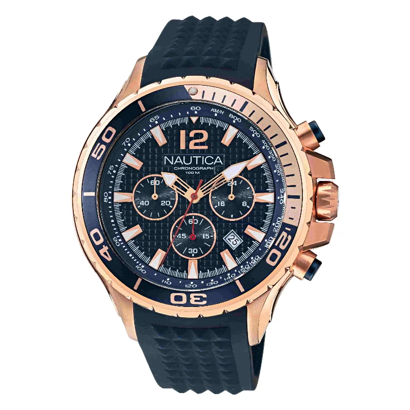 Women's Chronograph Watches with GPS Navigation-Nautica NST Blue Dial Round Case Quartz Analog Men Watch