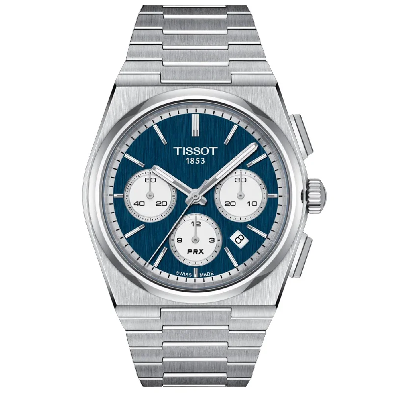 Women's Chronograph Watches for Radio Communication-Tissot PRX 42mm Blue Dial Automatic Chronograph Gents Watch T1374271104100