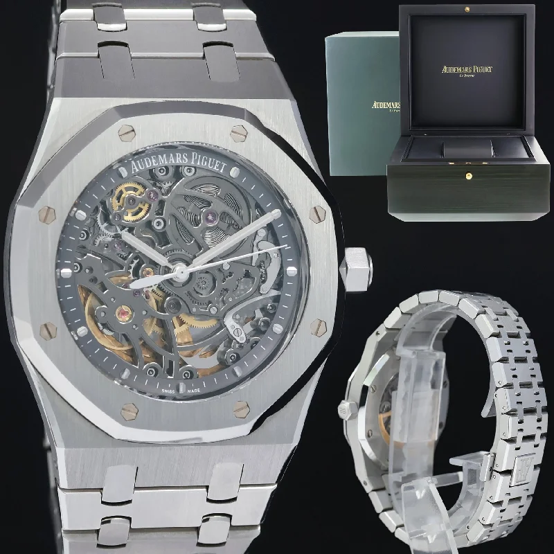 Women's Audemars Piguet Kinetic Style Watches-Mint Audemars Piguet Royal Oak Open Work Skeleton 39mm Steel 15305ST Watch Box