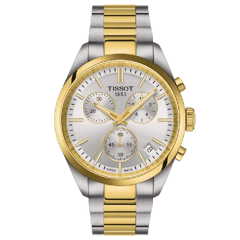 Women's Chronograph Watches for Customization-Tissot PR 100 Chronograph 40mm Silver Dial Yellow Gold PVD Steel Gents Quartz Watch T1504172203100